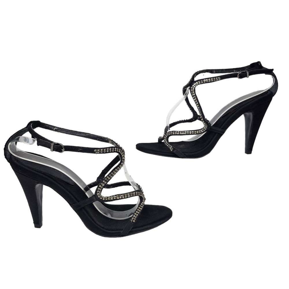 Gianni Bini Shoes Womens 8.5 Heels Black Dressy Evening Rhinestone Strappy Prom